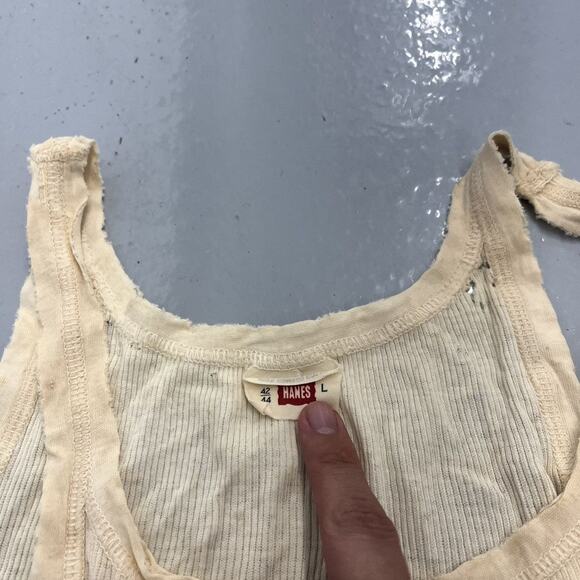 Vintage 50s 60s Hanes White Distressed Cotton Tank Top - Picture 3 of 3
